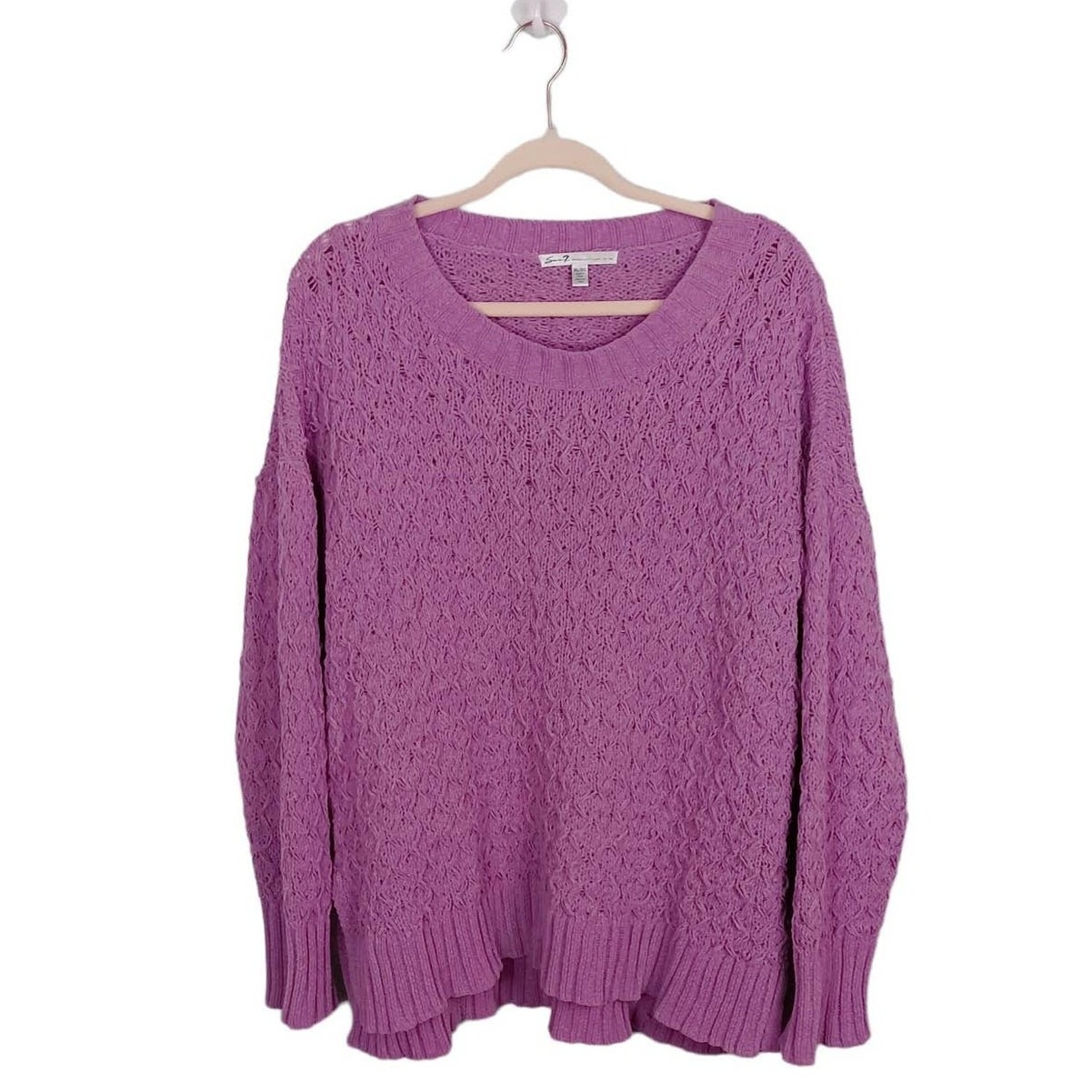 Seven7 Women's Textured Chenille Sweater Sz Xl Purple Lilac Long Sleeve Pullover